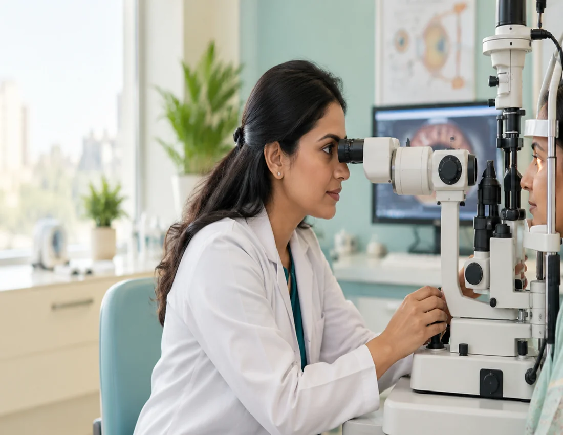 Eye-care discussion during a clinical visit